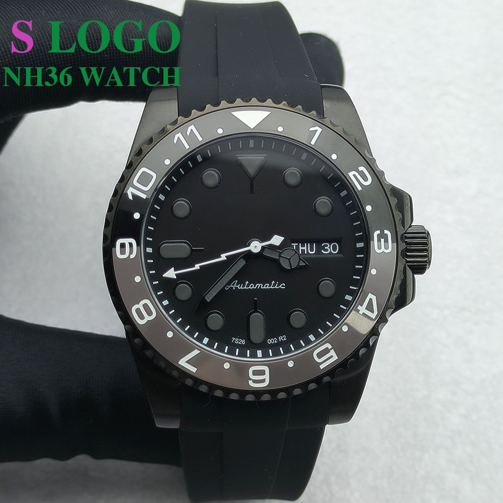 Stainless Bracelet Diver - Montre mécanique noire en acier inoxydable