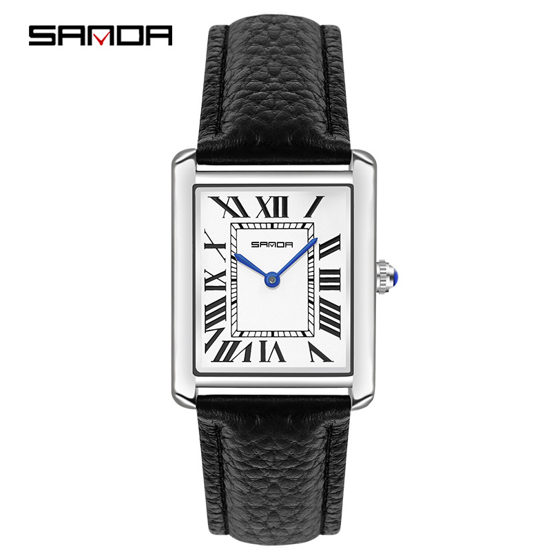 Leather Watch Band Men - Sanda-Montres-bracelets rectangulaires pour hommes et femmes,