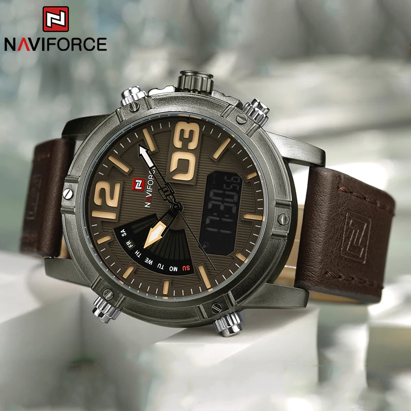 NAVIFORCE Top marque hommes mo - Leather Watch Band Men avis et prix