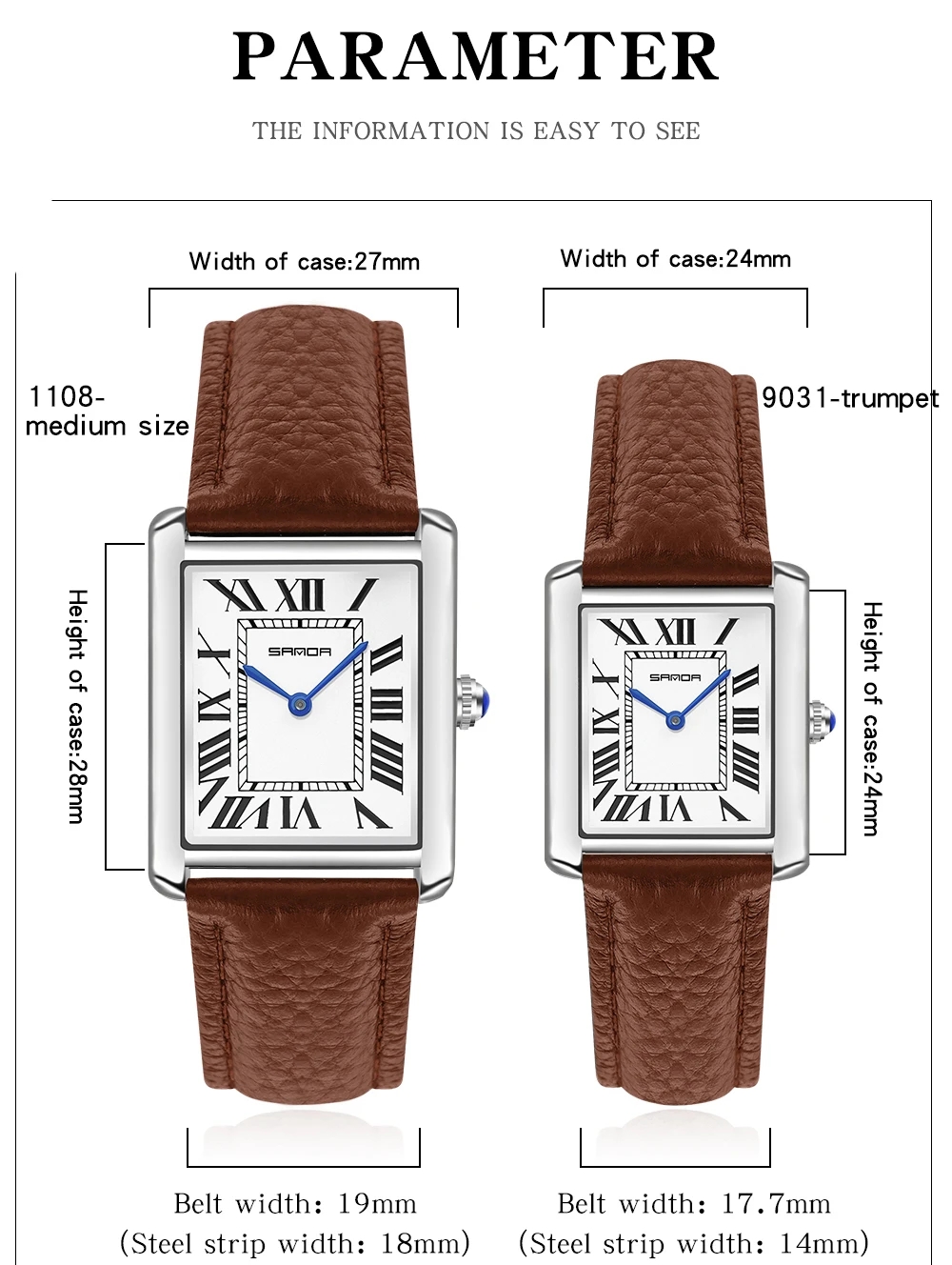 Sanda-Montres-bracelets rectan - Leather Watch Band Men avis et prix